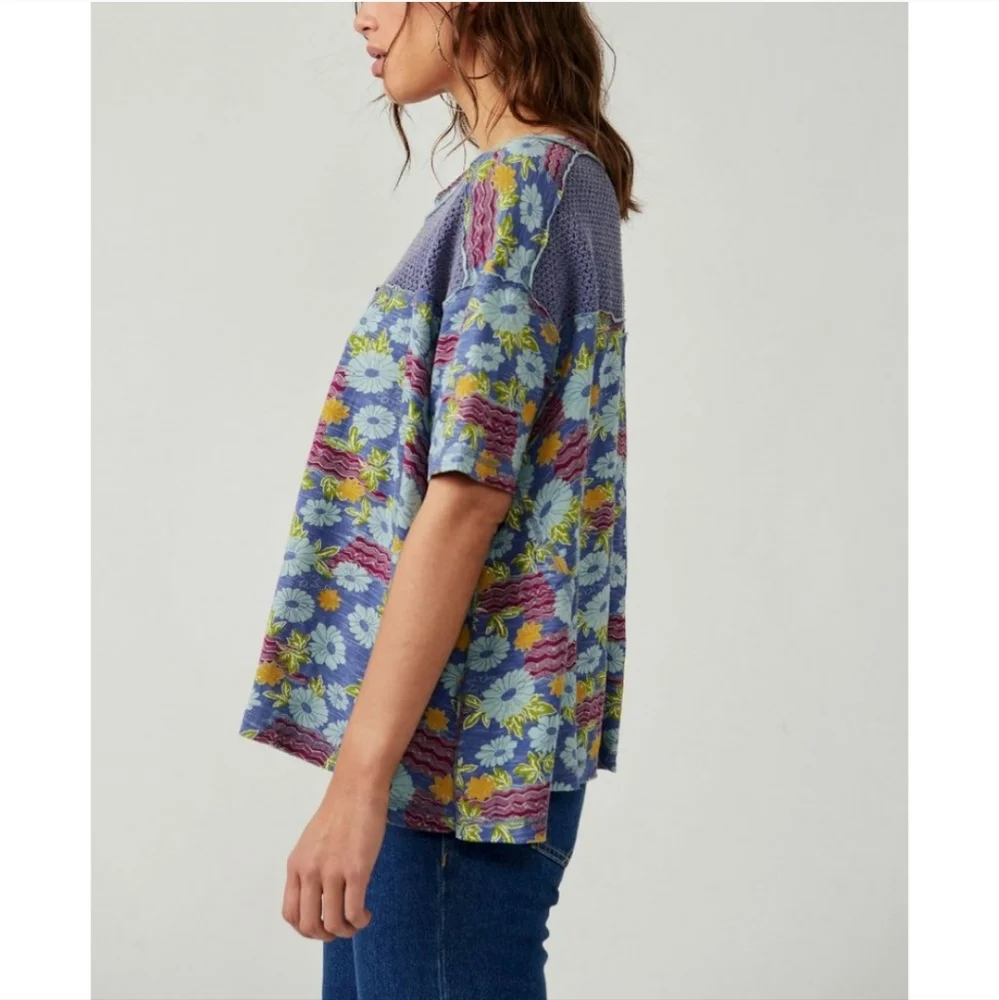 NWT FP We The Free Beach Dreamin Tee In Color Blue Combo - Picture 5 of 6